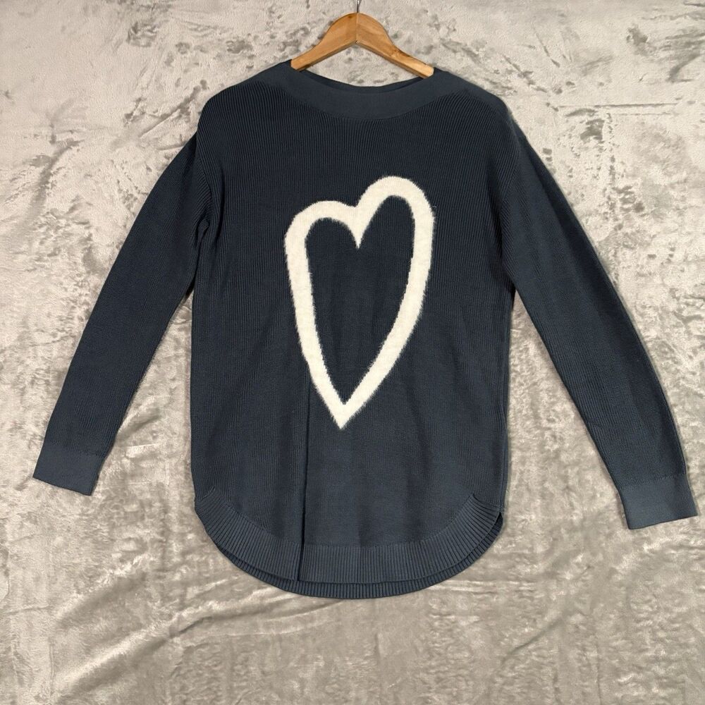 NWT Kate & Sam Navy Ribbed Heart Sweater Small Cottagecore Coquette Soft Girl - Picture 2 of 10